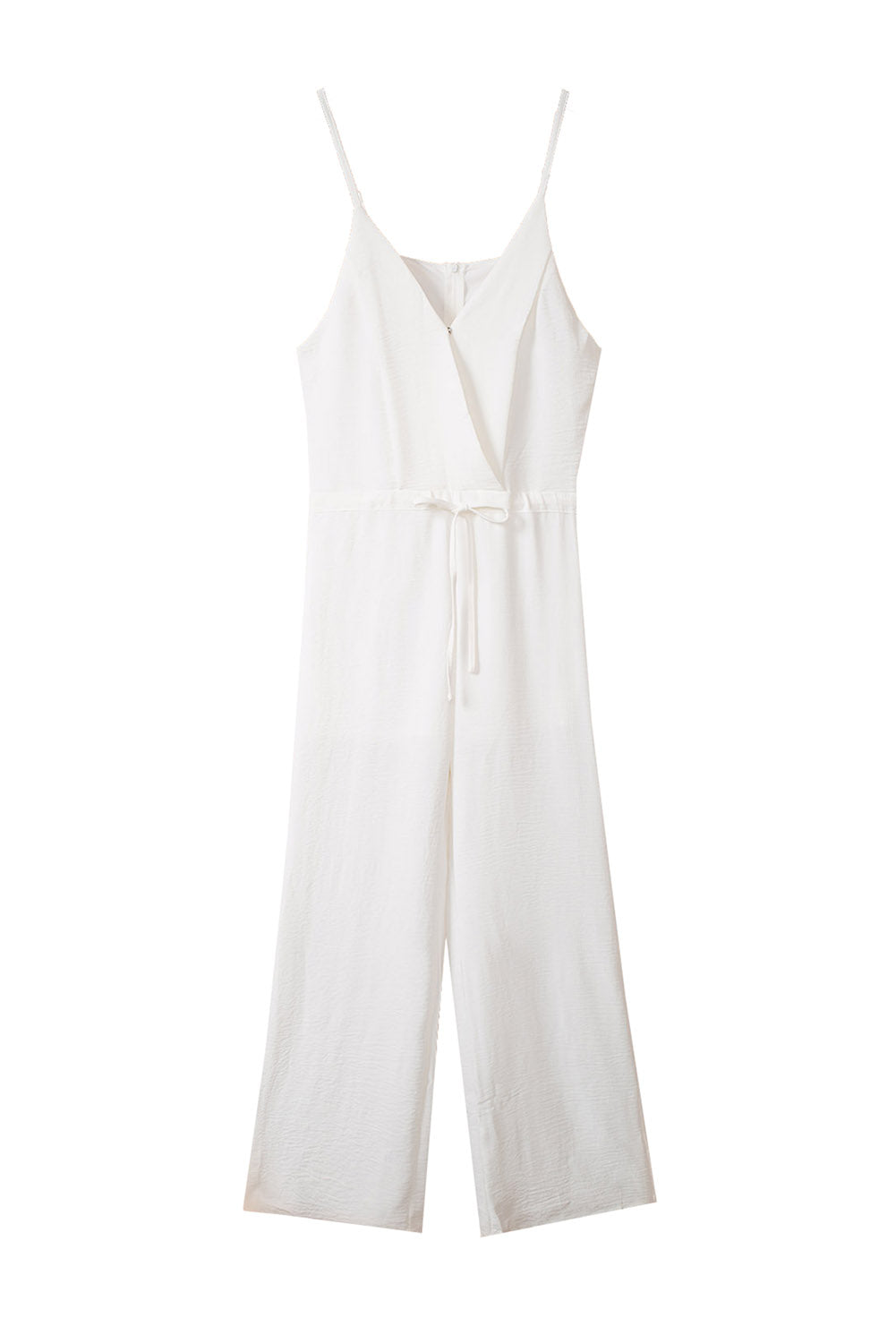 LC643831-1-S, LC643831-1-M, LC643831-1-L, LC643831-1-XL, LC643831-1-XS, White Solid Spaghetti Strap Wide Leg Drawstring High Waist Jumpsuit
