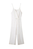 LC643831-1-S, LC643831-1-M, LC643831-1-L, LC643831-1-XL, LC643831-1-XS, White Solid Spaghetti Strap Wide Leg Drawstring High Waist Jumpsuit
