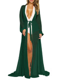 Long Sleeve Sheer Mesh Maxi Beach Cover Up For Women