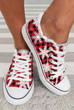 Christmas Sneaker for Women Canvas Slip on Shoes Plaid Snowflake Print Frayed Trim Shoes