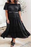 Women's Plus Size Smocked Off Shoulder Frill Tiered Maxi Dress