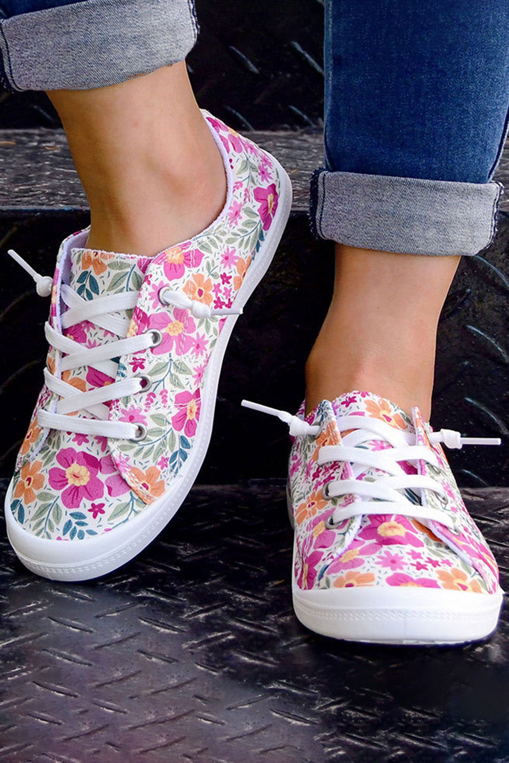 BH022368-22-37, BH022368-22-38, BH022368-22-39, BH022368-22-40, BH022368-22-41, Multicolor Womens Floral Print Lace-up Canvas Shoes Slip On Sneakers
