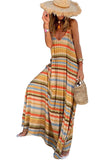 Women's Multicolor Stripes Loose V Neck Spaghetti Strap Maxi Dress