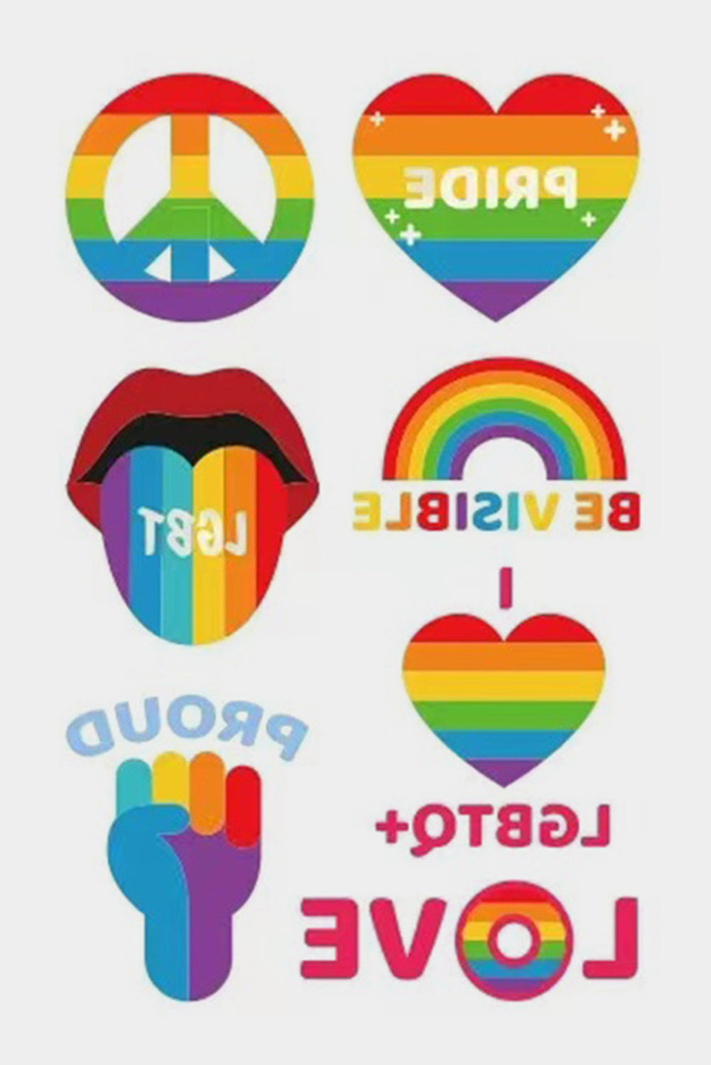 BH042070-22, Multicolor Pride Tattoos Rainbow LGBT Gay Stickers