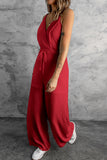 LC643831-3-S, LC643831-3-M, LC643831-3-L, LC643831-3-XL, LC643831-3-XS, Red Solid Spaghetti Strap Wide Leg Drawstring High Waist Jumpsuit