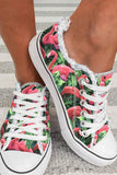 Women's Flamingo and Leaf Print Lace Up Canvas Shoes
