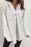 Women's Button Up Contrast Knitted Sleeves Hooded Jacket