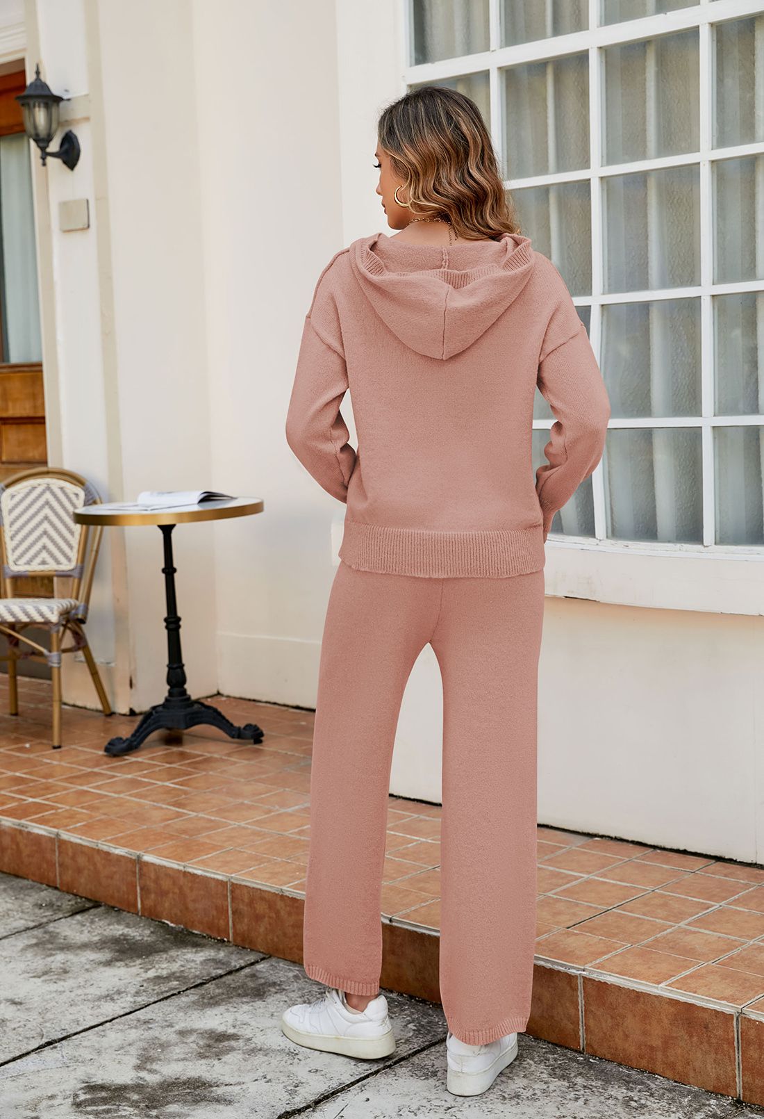 Women's Two Piece Sweater Outfits Set Loose Fit Hoodie Top Wide Leg Pants