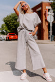 LC625264-11-S, LC625264-11-M, LC625264-11-L, LC625264-11-XL, LC625264-11-2XL, Gray Textured Loose Fit T Shirt and Drawstring Pants Set