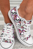 Women's Halloween Skull and Flowers Print Flat Canvas Shoes
