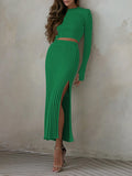 LC275038-9-S, LC275038-9-M, LC275038-9-L, LC275038-9-XL, Green knit dress sets