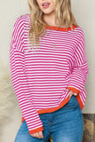 Women's Striped Color Block Sweater Drop Shoulder Relaxed Fit Pullover