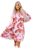 LC6116816-1-S, LC6116816-1-M, LC6116816-1-L, LC6116816-1-XL, White Floral Print Smocked Puff Sleeve Mini Dress