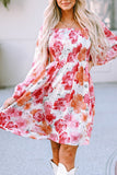 LC6116816-1-S, LC6116816-1-M, LC6116816-1-L, LC6116816-1-XL, White Floral Print Smocked Puff Sleeve Mini Dress