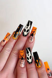 BH063011-P22, Multicolour Halloween Orange Gradient Spider Web Ghost Fake Nails