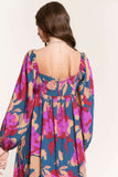 LC6118162-P22-S, LC6118162-P22-M, LC6118162-P22-L, LC6118162-P22-XL, Multicolour Floral Print Square Neck Ruffled High Waist Dress