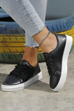 Women's Hollow Flat Heel Shoes Lace up PU Leather Sneakers