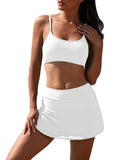 Women's 2 Piece Scoop Neck Bikini Top with Swim Skirt Athletic Bathing Suit