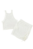 LC422170-P1-S, LC422170-P1-M, LC422170-P1-L, LC422170-P1-XL, White Hollowed Crochet Cropped 2 Piece Beach Dress