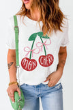 LC25224905-1-S, LC25224905-1-M, LC25224905-1-L, LC25224905-1-XL, LC25224905-1-2XL, White MON CHERI Cherry Graphic Crewneck T shirt
