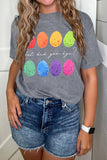 LC25225050-11-S, LC25225050-11-M, LC25225050-11-L, LC25225050-11-XL, LC25225050-11-2XL, Gray Easter Eggs Print Crew Neck T Shirt