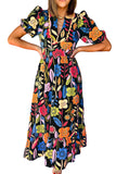 Women's Retro Floral Printed Split Neck Maxi Dress