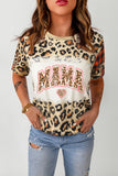 Women MAMA Heart Plaid Print O Neck T Shirt