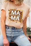 Women's Khaki Leopard MAMA Graphic  Crew Neck T Shirt