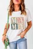 LC25225557-1-S, LC25225557-1-M, LC25225557-1-L, LC25225557-1-XL, White MAMA Floral Block Graphic Casual T Shirt