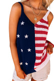 Women's Stars and Stripes Flag Pattern Knitted Spaghetti Tank Top