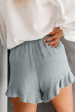 Solid Ruffle High Waisted Linen Shorts