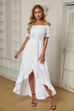 White Off the Shoulder Dress High Low Maxi Dress