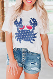 White American Flag Crab Graphic Tee Summer Casual T-Shirt Top Blouse LC2525925-1