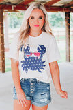 White American Flag Crab Graphic Tee Summer Casual T-Shirt Top Blouse LC2525925-1