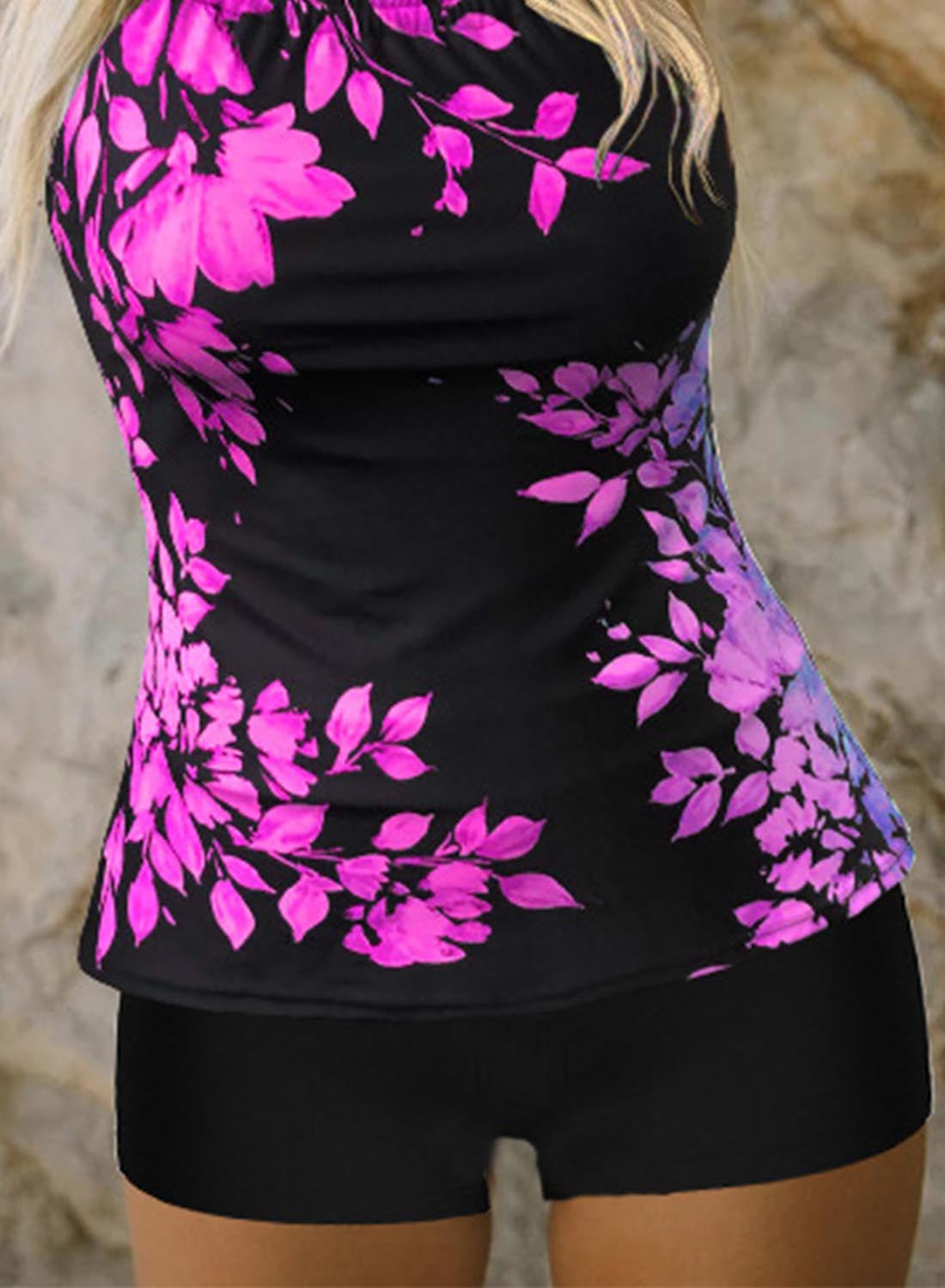 Red Women's Tankinis Floral Strappy Tankinis LC413647-3