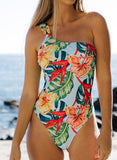 Women's One Piece Swimsuits Floral One Shoulder Swimwear Monokinis