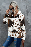 Zip Collar Cow Print Fleece Sweatshirt