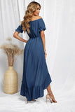 Blue White Off the Shoulder Dress High Low Maxi Dress  LC611566-5