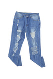 Sky Blue Women's Ripped Boyfriend Jeans Distressed Holes Crop Denim Pants LC78064-4