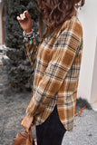 LC2551821-3-S, LC2551821-3-M, LC2551821-3-L, LC2551821-3-XL, LC2551821-3-2XL, Red Oversize Rounded Hem Plaid Shirt with Slits