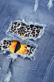 Sky Blue Leopard Sunflower Distressed Ripped Boyfriend Denim Jeans LC781996-4