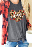 Womens Casual Love Leopard Heart T Shirt Short Sleeve Tee Tops