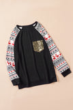 LC25110894-2-S, LC25110894-2-M, LC25110894-2-L, LC25110894-2-XL, LC25110894-2-2XL, Black Christmas T-Shirt Pullover Long Sleeve Sequin Pocket RaglanTop