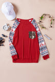 LC25110894-3-S, LC25110894-3-M, LC25110894-3-L, LC25110894-3-XL, LC25110894-3-2XL, Red Christmas T-Shirt Pullover Long Sleeve Sequin Pocket RaglanTop