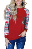 LC25110894-3-S, LC25110894-3-M, LC25110894-3-L, LC25110894-3-XL, LC25110894-3-2XL, Red Christmas T-Shirt Pullover Long Sleeve Sequin Pocket RaglanTop