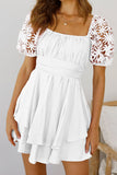 Women's Summer Mini Puff Sleeve Dress Square Neck Lace Ruffle A Line Dress