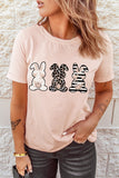 Pink Women's Leopard Striped Bunny Print T-shirt Crewneck Casual Tee Tops LC25214618-10