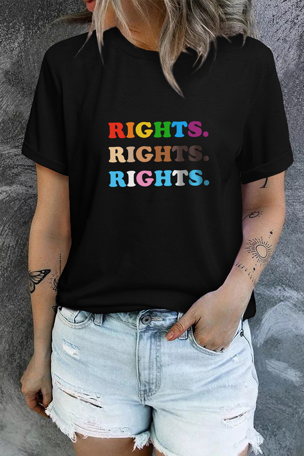 LC25216437-2-S, LC25216437-2-M, LC25216437-2-L, LC25216437-2-XL, LC25216437-2-2XL, Black Rainbow Pride T Shirt Womens LGBT Rights Print Short Sleeve Tee Shirt
