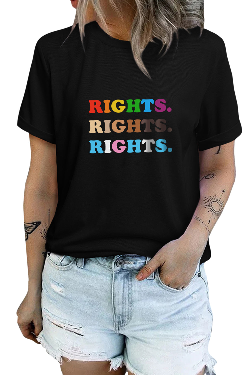 LC25216437-2-S, LC25216437-2-M, LC25216437-2-L, LC25216437-2-XL, LC25216437-2-2XL, Black Rainbow Pride T Shirt Womens LGBT Rights Print Short Sleeve Tee Shirt