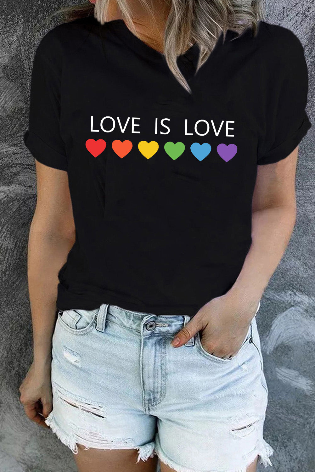 LC25216652-2-S, LC25216652-2-M, LC25216652-2-L, LC25216652-2-XL, LC25216652-2-2XL, Black Love is Love Women's Rainbow Graphic Tees Crew Neck Gay Pride Shirts
